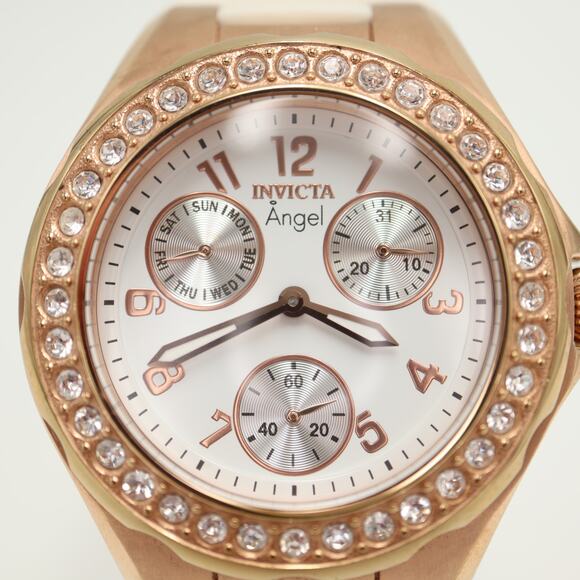 Invicta Angel Rose Gold Tone White 38mm Watch Calendar Silicone w New Battery main image 9